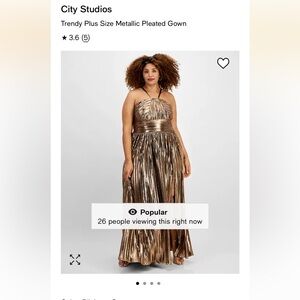 City studios plus size pleated metallic gown